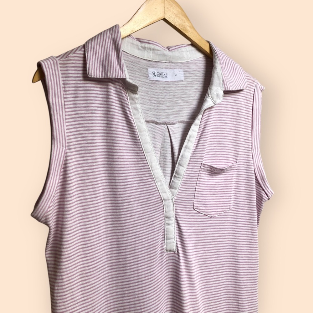 Carve Designs Organic Cotton Lavender Striped Sleeveless T-shirt Dress Women’s M - Picture 4 of 11